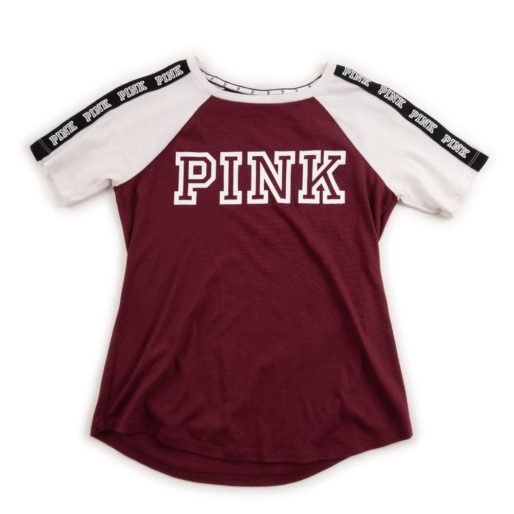 PINK by Victoria's Secret short sleeve t-shirt maroon white t-shirt size XS
